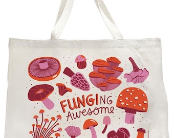 Mushroom Canvas Tote Bag – 100% Cotton Large Reusable Grocery Bag, Farmers Market & Everyday Shopper
