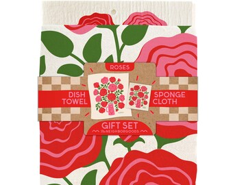 Rose Towel + Sponge Cloth Gift Set