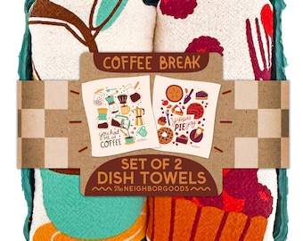 Coffee Break - Dish Towel Set of 2, Gift Set, Kitchen Tea Towel Set, Housewarming Gift