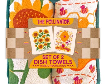 The Pollinator Dish Towel Set: 100% Cotton Kitchen Tea Towels - Kitchen Gift