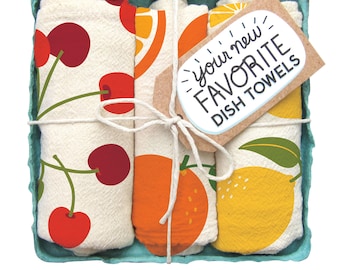 Fruit Stand - Dish Towel Set of 3,Dish Towel Set of 2, Gift Set, Kitchen Tea Towel Set, Housewarming Gift