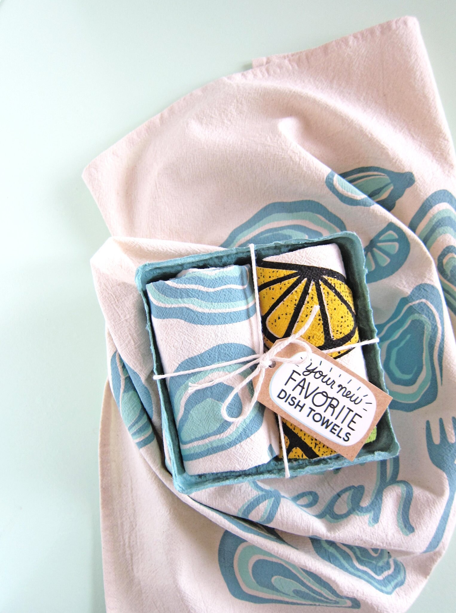 Fresh Oysters Dish Towel Set of 2 Hostess Gift Kitchen Tea Etsy