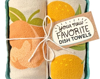 Peach Tart- Dish Towel Set of 2, Gift Set, Kitchen Tea Towel Set, Housewarming Gift