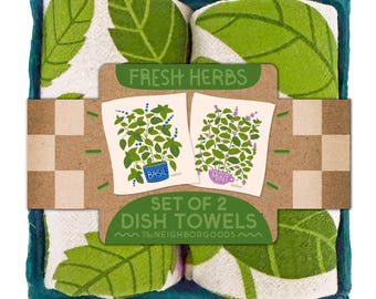Fresh Herbs Towel Set: 100% Cotton Kitchen Tea Towels - Kitchen Gift