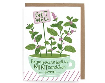 Mint Condition Get Well Card: Food Pun Herb Greeting Card