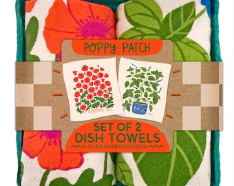Poppy Patch Dish Towel Set: 100% Cotton Kitchen Tea Towels - Kitchen Gift