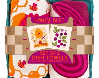 Honey Beet - Dish Towel Set of 2, Gift Set, Kitchen Tea Towel Set, Housewarming Gift
