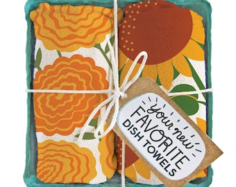 Hello Sunshine - Dish Towel Set of 2, Gift Set, Kitchen Tea Towel Set, Housewarming Gift