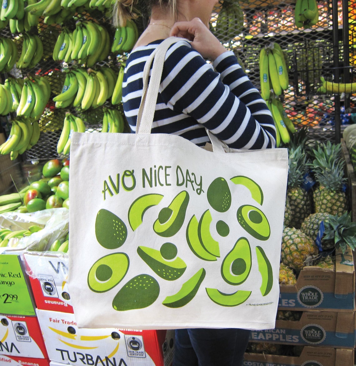 Avocado Canvas Tote Bag – 100% Cotton Large Reusable Grocery Bag ...