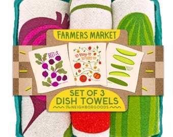 Farmer's Market - Dish Towel Set of 3, Kitchen Tea Towels, Hostess Gift Set