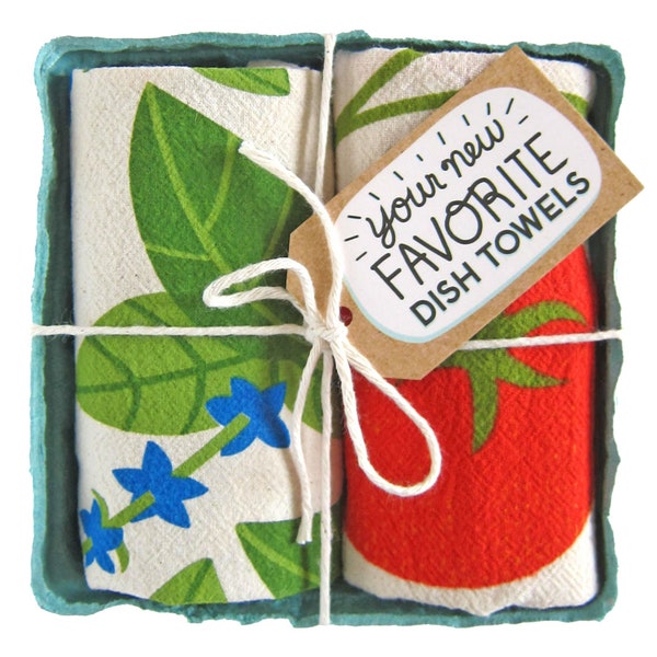 Tomato Basil - Dish Towel Set of 2, Gift Set, Kitchen Tea Towel Set, Housewarming Gift