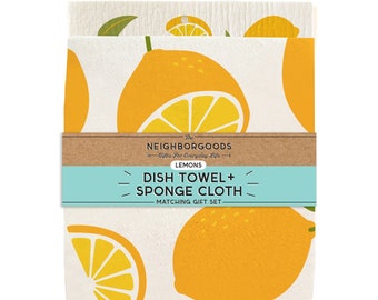 Lemon Towel + Sponge Cloth Gift Set