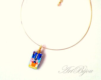 Swarovski Crystal Necklace, Gold Steel Necklace, Blue, Gold Aluminum, Modern Necklace, Women Gift, Gift Her, Gift Idea, Valentines Gift