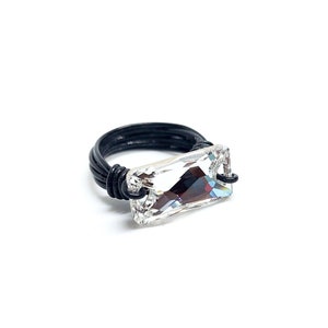Crystal Ring, Swarovski Ring, Aluminum Ring, Clear white Crystal Ring, Swarovski Crystal, Black Aluminum Ring, Gift for Her