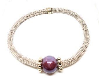 Silver Choker, Silver Necklace, Purple Ball Ceramic Necklace, Modern, Modern Necklace, Women Gift, Gift Idea, Gift Her, Women Present
