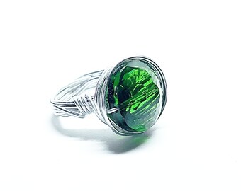 Crystal Ring, Aluminum Ring, Green Ring, Silver Aluminum, Silver Ring, Modern Ring, Round Crystal Ring, Gift Her, Women Gift, Gift Idea