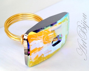 Swarovski Ring, Crystal Ring, Gold Ring, Modern Ring, Gold Aluminum Ring, Women Gift, Gift Her, Gift Idea, Women Present, Christmas Gift