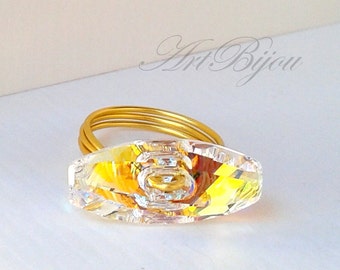 Swarovski-Ring, Kristallring, Goldring, transparenter Kristall, modern, Gold, Aluminium, Geschenk für Frau, Geschenkidee, Weihnachtsgeschenk