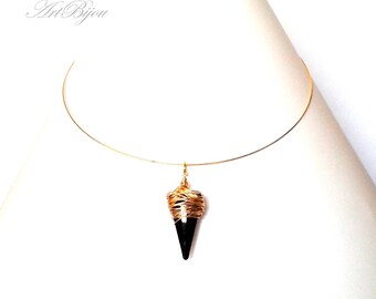 Swarovski Crystal Necklace, Gold Steel Necklace, Black Crystal, Brass, Modern, Elegant, Women Gift, Gift Her, Gift Idea, Christmas Gift