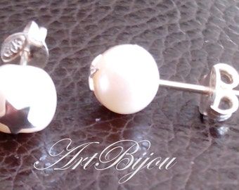 Pearl Earrings, Sterling Silver Earrings, Star Earrings, Clutches Earrings, Stud Earrings, Gift for her, Girl Gift, Christmas Gift, Present