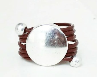 Leather ring, Adjustable Ring, Round Ring, Modern, Brown Leather Ring, Women Gift, Gift Idea, Gift Her, Men Gift, Gift Him, Christmas Gift