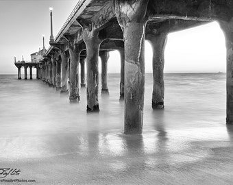 Manhattan Beach Pier Photo, Manhattan Beach Photo, Manhattan Beach Pier, Black & White Photo