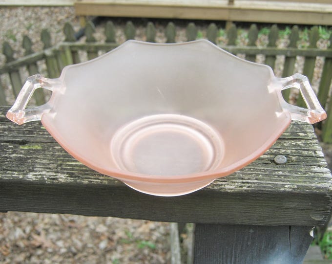 Pink Frosted Glass Bowl Footed Two Handles Octagon Shaped Etsy