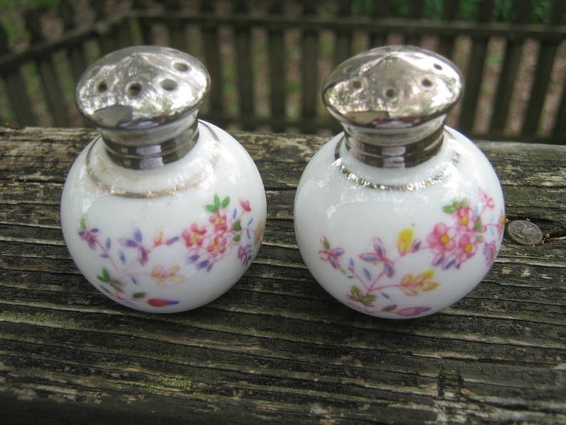 Novelty Salt and Pepper Shaker Set White With Floral Design Etsy
