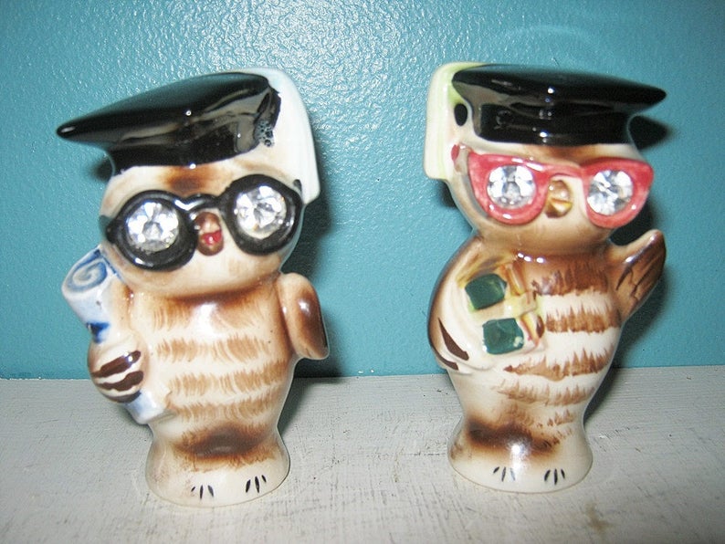 Lefton Novelty Salt and Pepper Shakers Ceramic Owl Graduates Etsy
