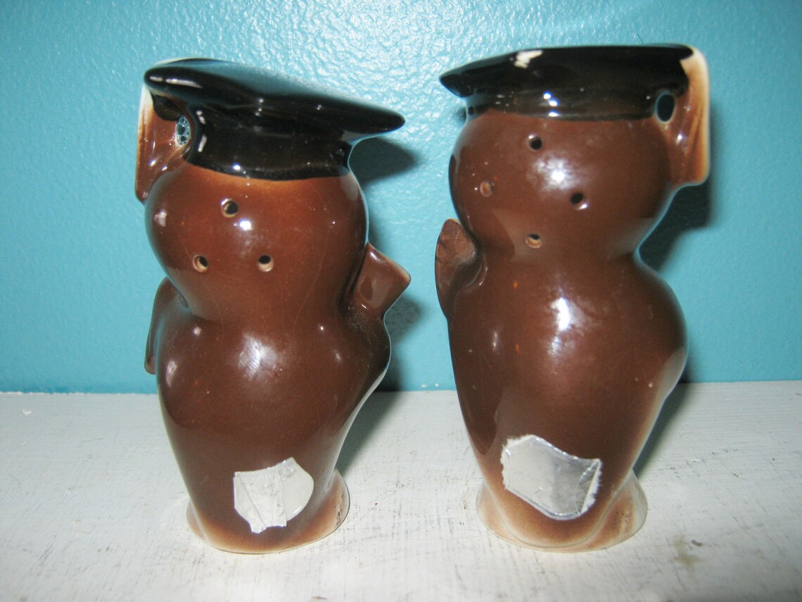 Lefton Novelty Salt and Pepper Shakers Ceramic Owl Graduates Etsy
