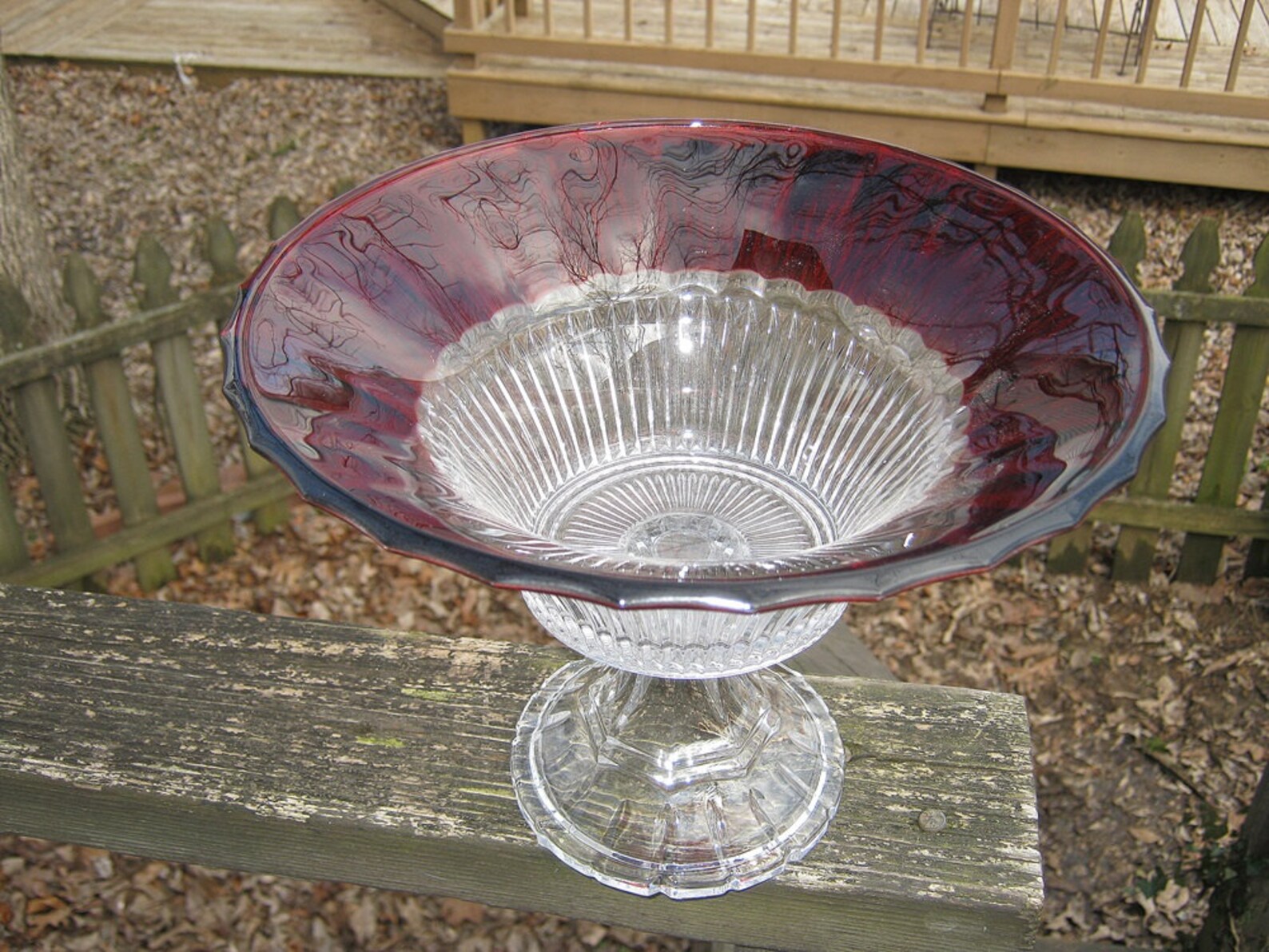 Footed Compote or Centerpiece Bowl Red and Clear Glass Ruby Etsy