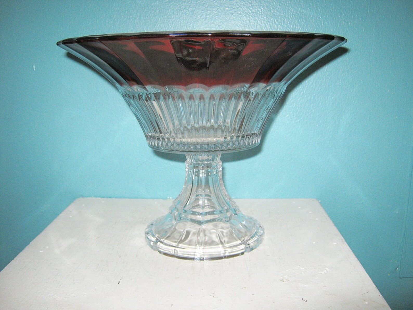 Footed Compote or Centerpiece Bowl Red and Clear Glass Ruby Etsy
