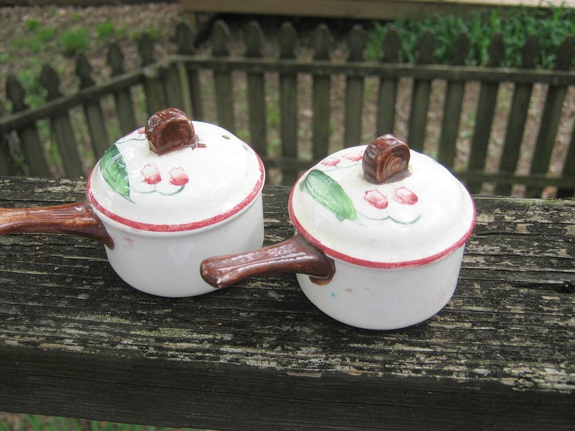 Pots and Pans Salt and Pepper Shaker Set Ceramic Floral White Etsy