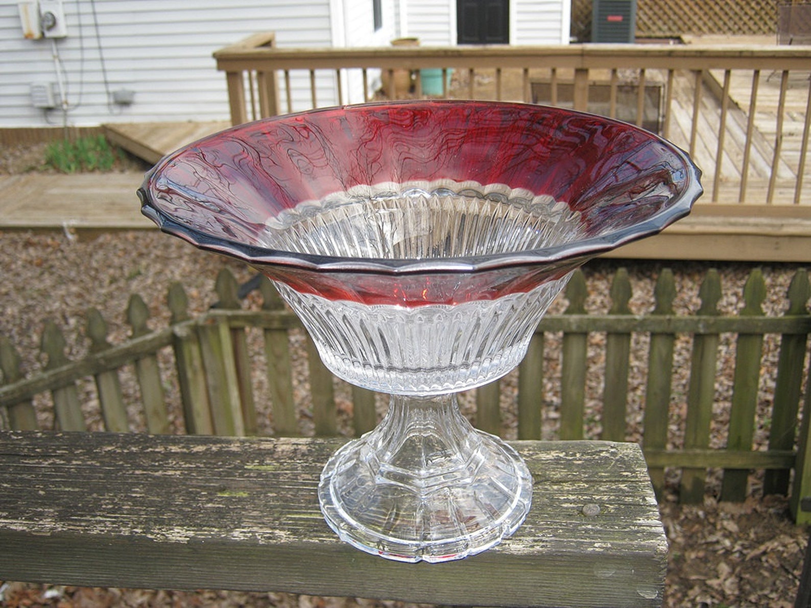 Footed Compote or Centerpiece Bowl Red and Clear Glass Ruby Etsy