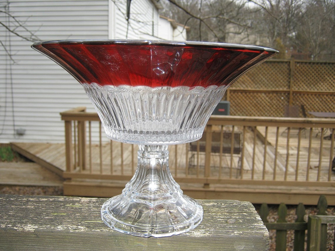 Footed Compote or Centerpiece Bowl Red and Clear Glass Ruby Etsy