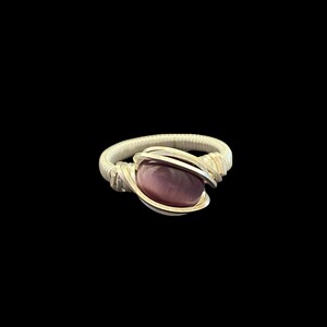 Size 6 1/2 Sterling Silver Wire Wrap Ring - Purple Cats Eye - Heady Wire Wrapped Ring