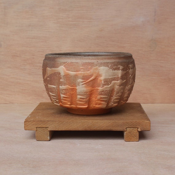 Big Chawan With Grooves And Slip Decoration Etsy
