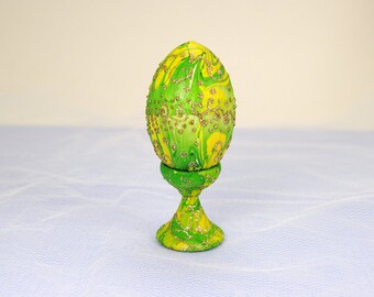 Marble Painting, Table Decor, Medium Collectable Hand Painted Easter decoration Eggs, Wood Sculpture, Home Holiday Decoration Gold Egg,
