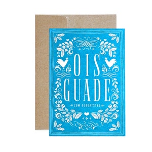 Carte d'anniversaire bavaroise OIS GUADE bleu // Carte de vœux d'anniversaire // Carte sous-bock avec enveloppe