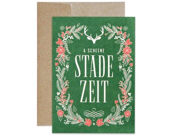Bayerische Weihnachtskarte Stade Zeit / Weihnachtskarte Hirsch Geweih / Stade Zeit / Tannenzweige / Besondere Weihnachtskarte / Rustikal
