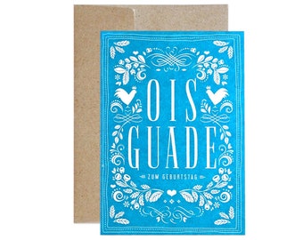 Bavarian birthday card OIS GUADE blue // Birthday greeting card // Beer mat card with envelope