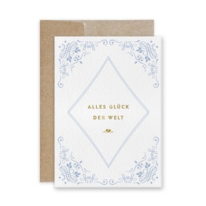 Glückwunschkarte TRADITION PREMIUM blau / Hochzeitskarte / Glückwunschkarte Geburt / Geburtstagskarte / Bierdeckel / Golddruck / Hochzeit