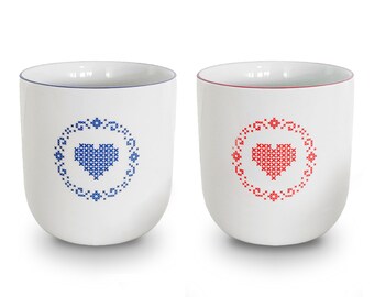 Heart mug SET / heart mugs / embroidery heart / heart / mug / Bavarian mugs / mugs with rim / mouth rim / Bavarian birthday gift
