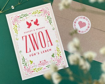 Glückwunschkarte zur Hochzeit / ZWOA / Bayerische Hochzeit / Hochzeitskarte modern / bairisch traditionell / rustikal / Bierdeckel-Papier