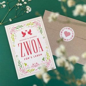 Glückwunschkarte zur Hochzeit / ZWOA / Bayerische Hochzeit / Hochzeitskarte modern / bairisch traditionell / rustikal / Bierdeckel-Papier