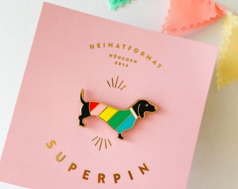 Regenbogen Dackel, Hipster-Dackel, Dackel-Geburtstagsgeschenk, bunt, Dackel-Brosche, Dackel-Anstecker, Dachshund Pin, Dackelfigur