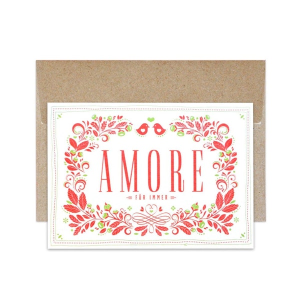 Grußkarte AMORE // Glückwunschkarte zur Hochzeit // Bierdeckel-Karte mit Kuvert