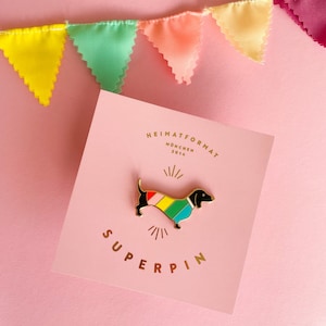 Regenbogen Dackel, Hipster-Dackel, Dackel-Geburtstagsgeschenk, bunt, Dackel-Brosche, Dackel-Anstecker, Dachshund Pin, Dackelfigur zdjęcie 4