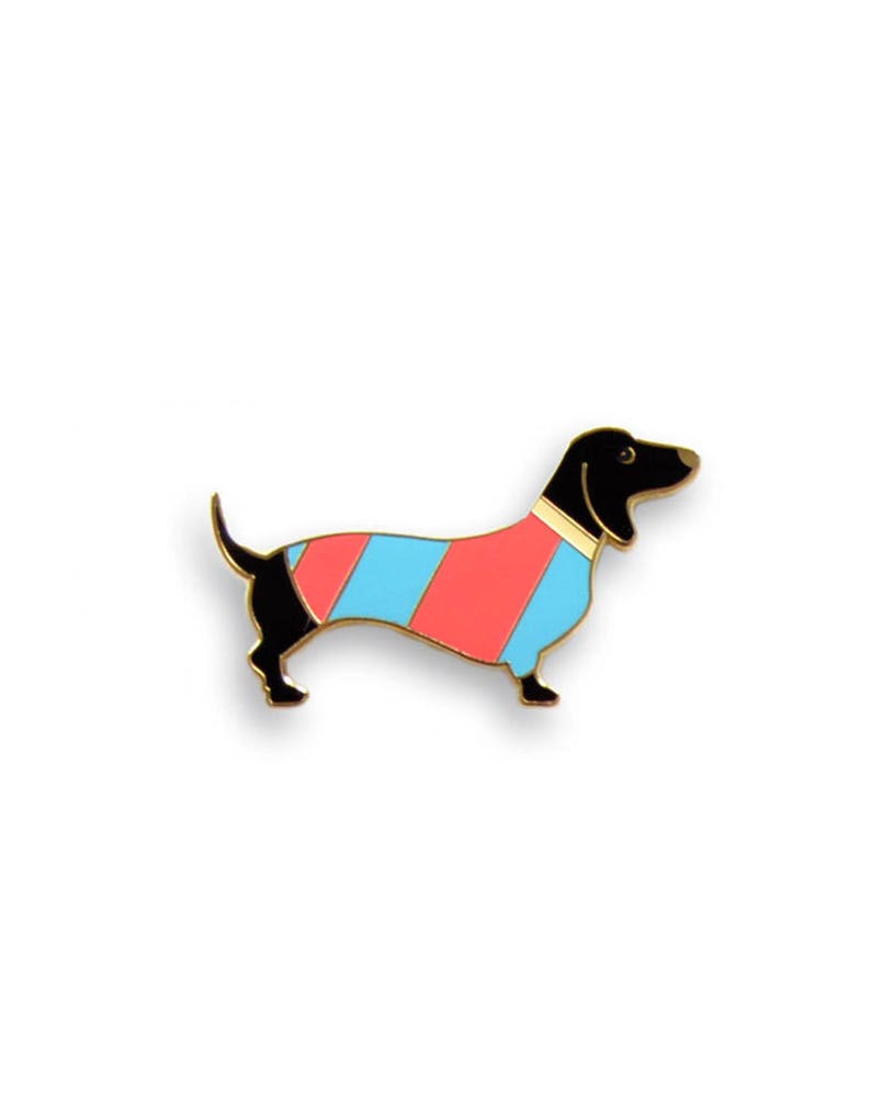 Dackel-Geschenk, Dackel-Pin, Dackel-Brosche, Dackel-Anstecker, Dachshund Pin, Teckel Anstecker, Dackel Weihnachten, Dackelfigur rot-blau Bild 2