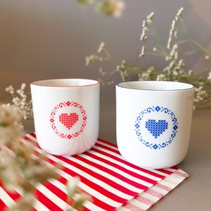 Herz-Becher SET / Herz-Tassen / Becher / Bayerische Tasse / handgemacht / Geburtstagsgeschenk / Bayerisches Hochzeitsgeschenk / Muttertag Bild 1